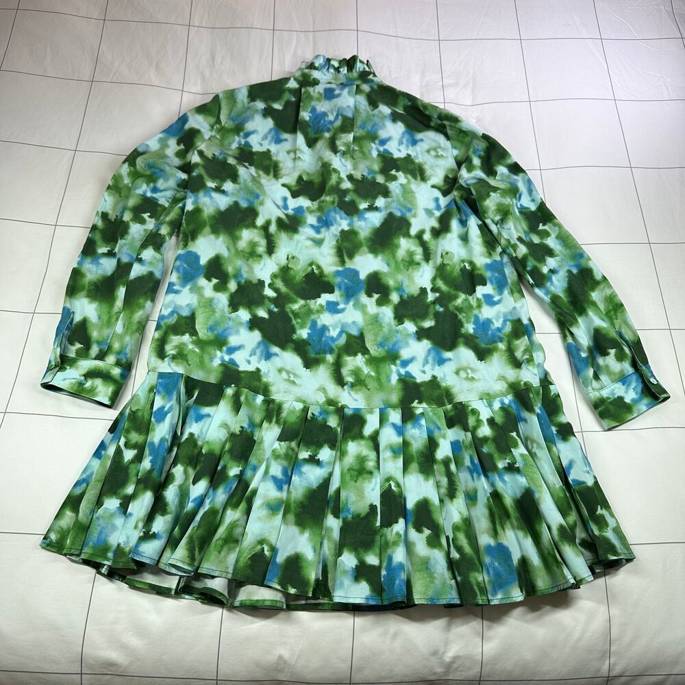 Tuckernuck Dress Womens Medium Green Deep Lagoon Tate Pleated Mini Long Sleeve - Picture 4 of 10